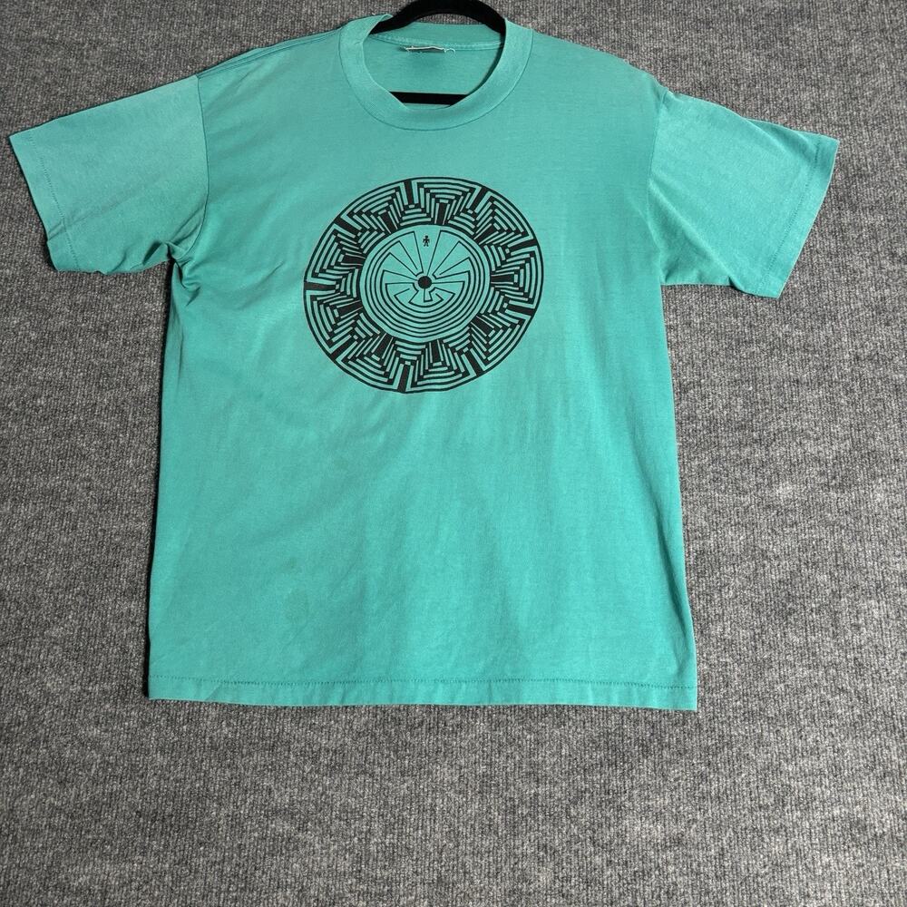 Vintage‎ Oneita Shirt Men’s XL Turquoise Power 50 Sun Maze Graphic USA Made